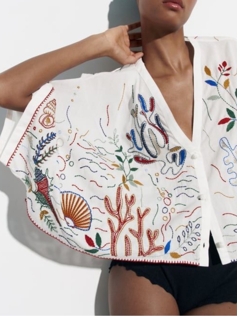 Zara White Embroidered Top